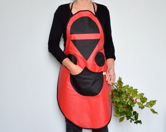 Tablier adulte - Tablier de cuisine gendarme rouge et noir  - Poche . 100% coton enduit.