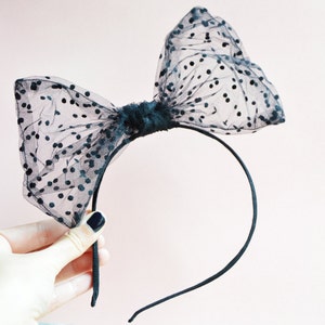 Big Bow headband. Black polka dot headband. image 1