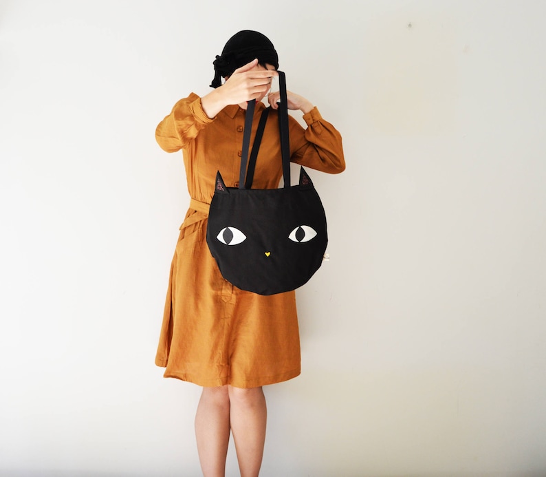 Black Cat Bag. Cotton Cat Tote Bag. Cute Black Cat Beach Bag. Etsy UK