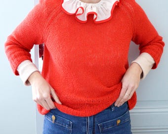 Afneembare kraag van katoenen voile en biaisband in diverse kleuren.