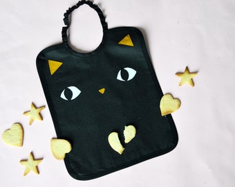 Serviette Elastique chat noir en coton enduit - Serviette cantine enfant - Serviette chat pour la  rentrée en Maternelle