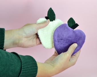 Set of 2 washable make-up remover wipes in purple velvet, sponge and linen - Baby washcloths - eco-responsible - Purple plum.