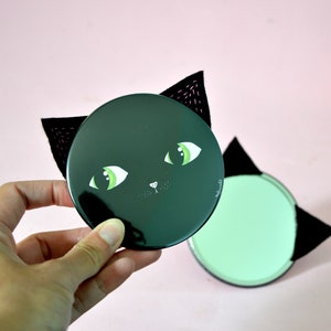 Black cat pocket mirror - Cute looking-glass and its vichy pocket that you can choose the color.