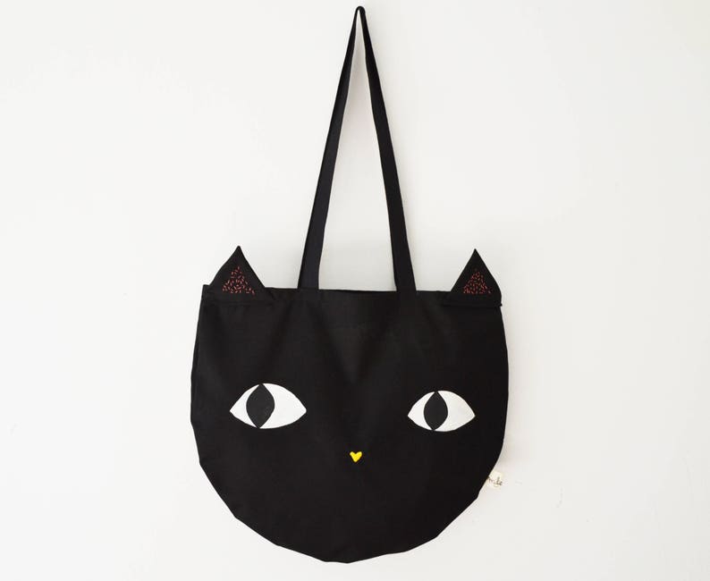 Black Cat Bag. Cotton Cat Tote Bag. Cute Black Cat Beach Bag. Etsy UK