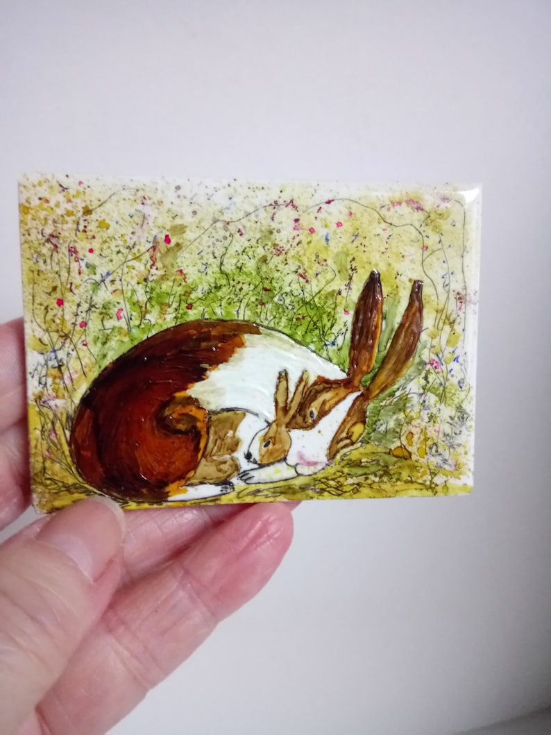 Little brown field mouse miniature painting on sea glass hand painted animal