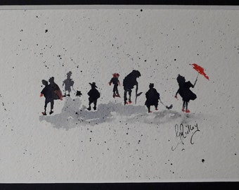 Peinture monochrome, éclaboussures, hirameki, minimaliste, griffonnage, noir et blanc, peinture contemporaine, art signé, personnages, art original, art abstrait