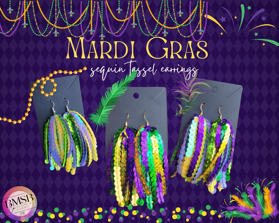 Boucles D'oreilles Pendantes Mardi Gras - Royal Standard - Ring Tassel - NEUVES