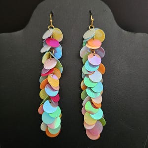 Colorful Confetti Sequin Chain Link Earrings - Handmade, Sparkly, Drop, Statement, Lightweight