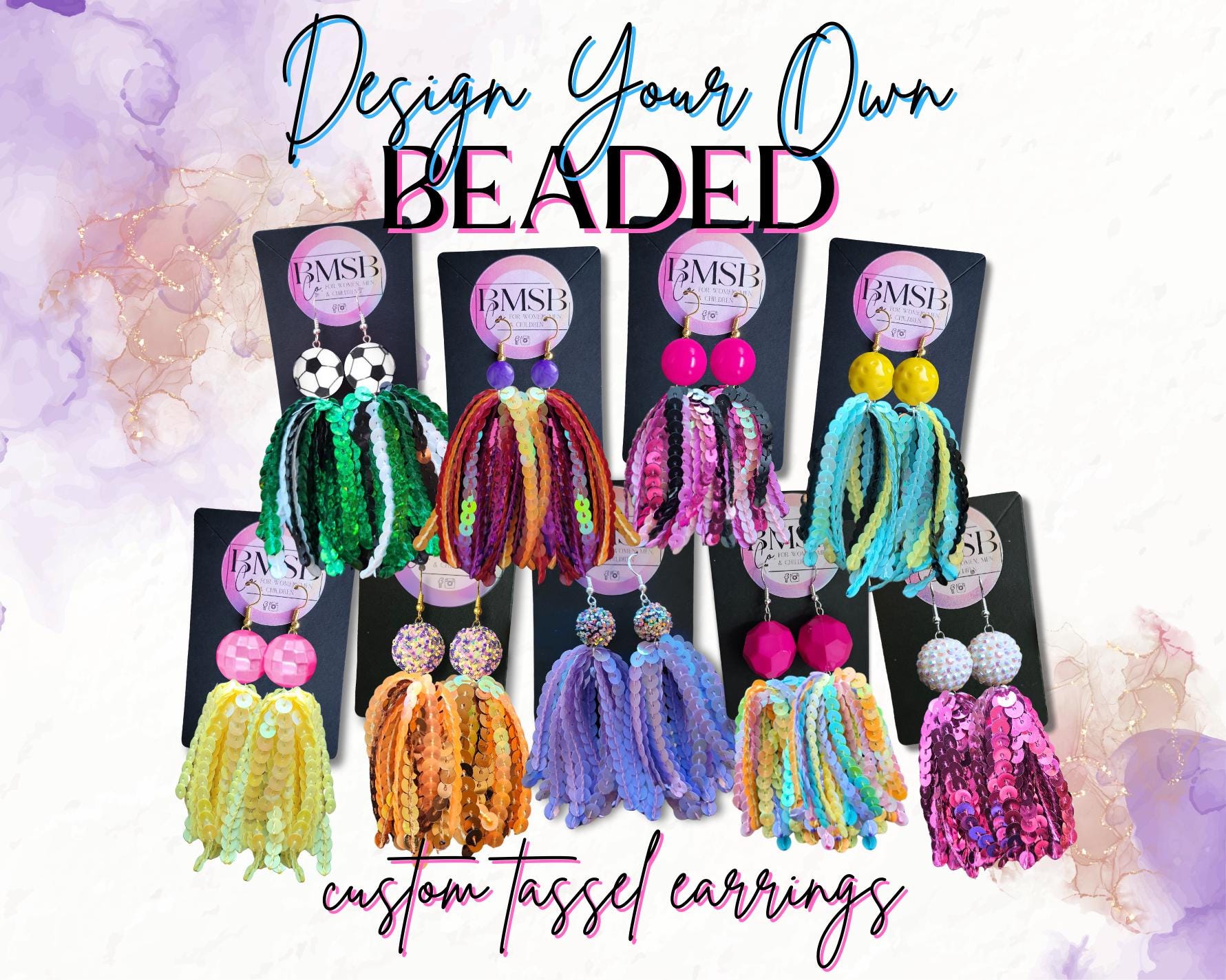 DIY Custom Beaded Sequin Tassel Earrings - custom earrings, tassel earrings, game day, holiday, party, cheer, team earrings, FREE SHIPPING!