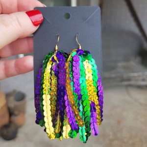 Boucles D'oreilles Pendantes Mardi Gras - Royal Standard - Ring Tassel - NEUVES