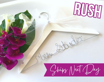 RUSH ORDER, ships next business day---Wedding Hanger, Name Hanger, Personalized Bridal Gift, Bride gift ideas, Dress hanger