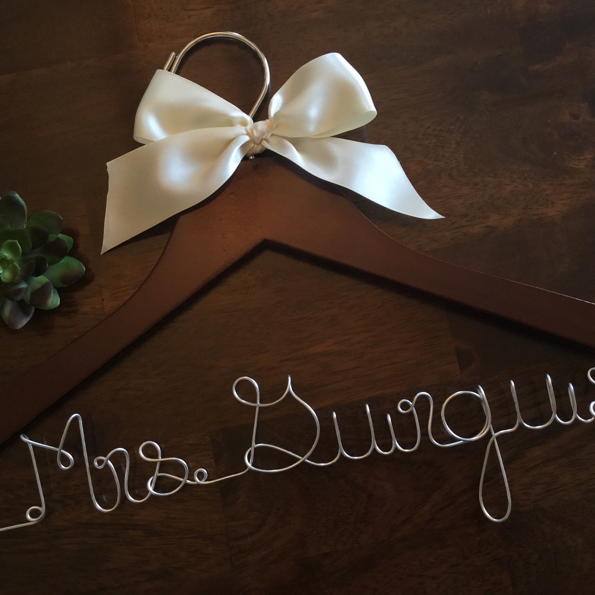 Etsy Personalized Bridal Hanger - Dark Wood, No Bow, "Mrs. DiDonato"