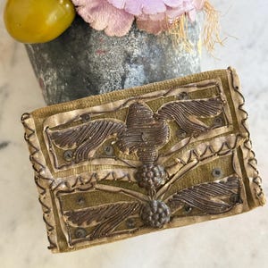 1700s antique French coin purse, 18th century French purse with metal trim