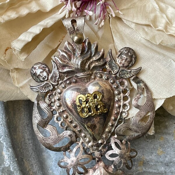 antique Italian ex voto with angels, circa early 1900s