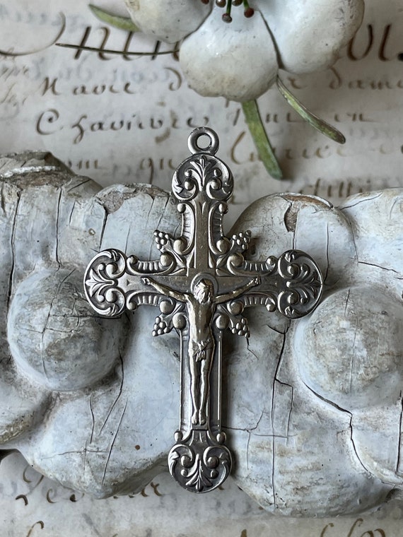 1800s antique sterling silver cross pendant, dated
