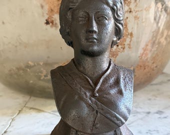 antique French cast iron andiron figure, circa 1900 ~ classical female