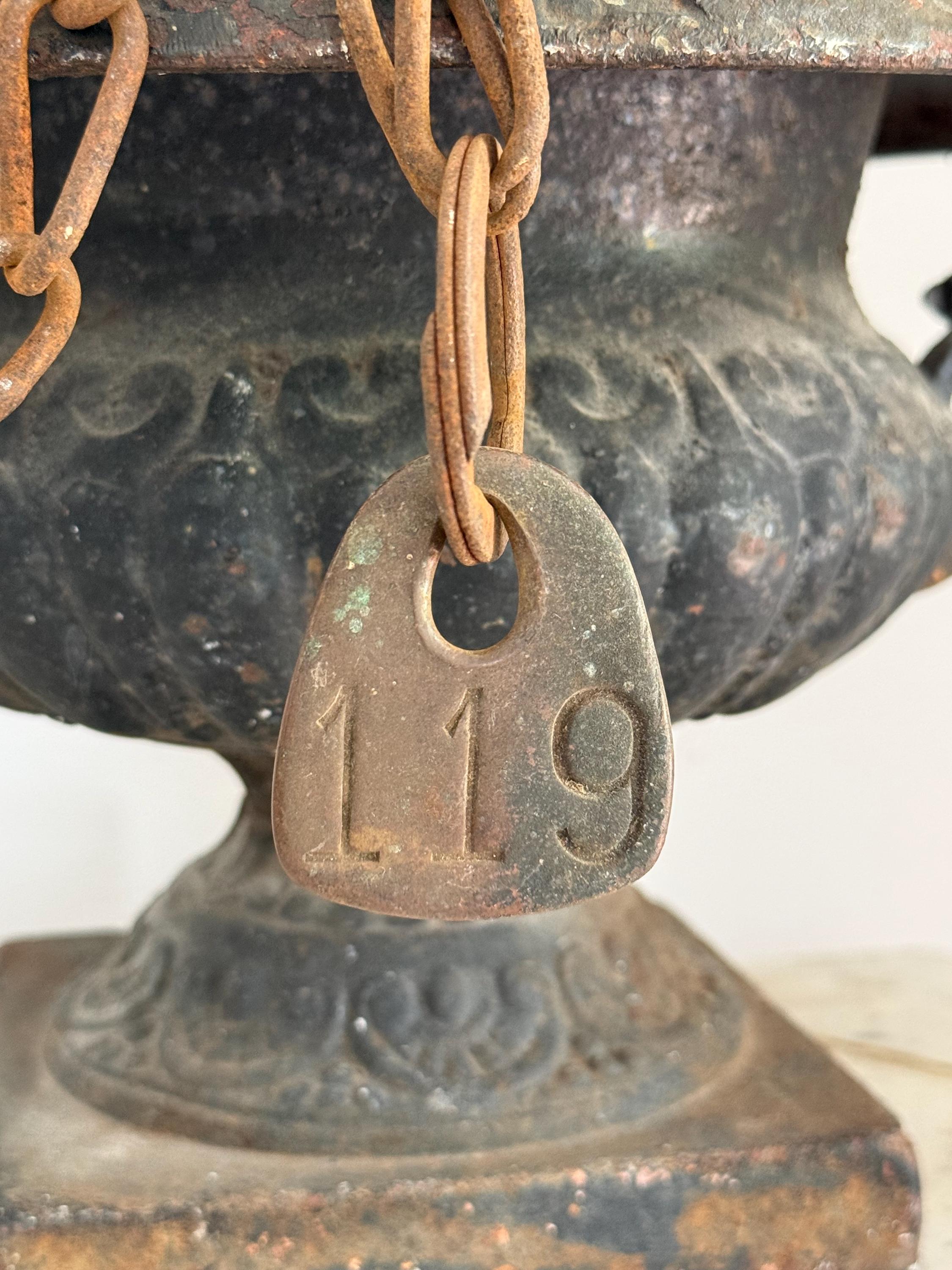 antique brass cow tag with chain, circa 1930s