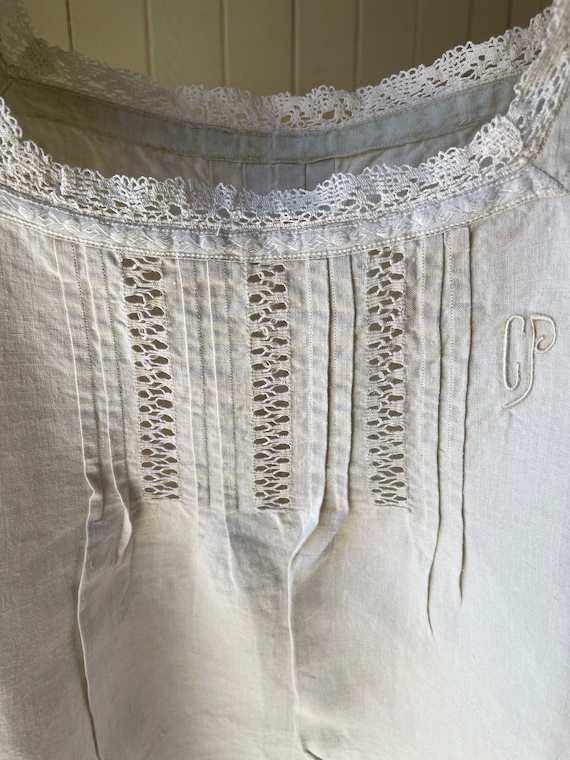 antique French linen and lace nightgown ~ CP mono… - image 1