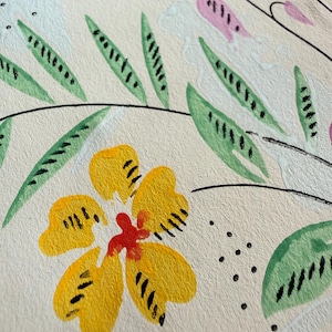 two yards antique French hand screen printed wallpaper NOS, circa 1930s ~ flowers