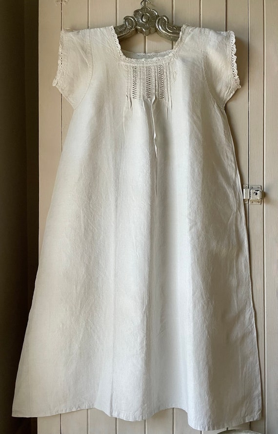 antique French linen and lace nightgown ~ CP mono… - image 3