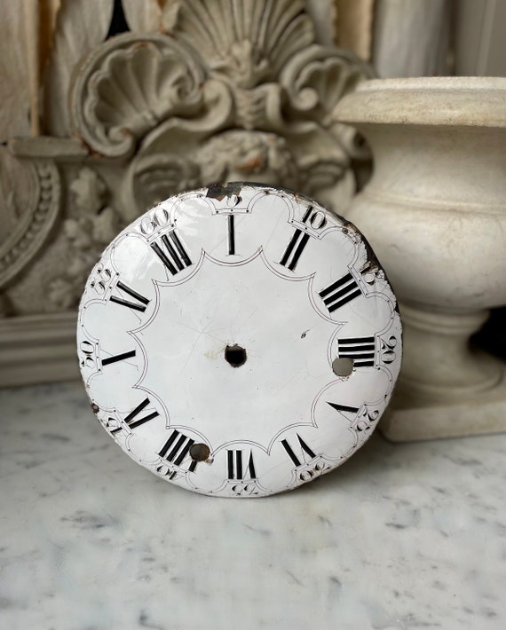1800s antique French hand-painted enamel clock face, 19th century French clock face