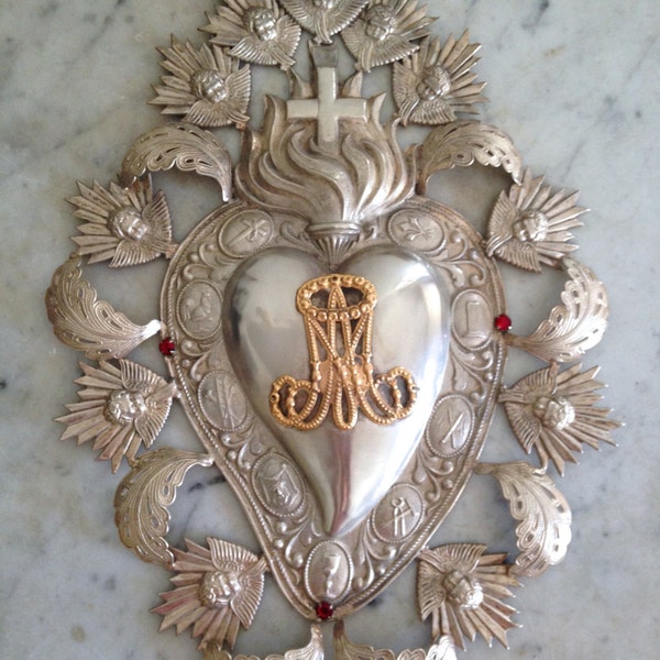 enormous antique ex voto with glass gems, circa 1930s