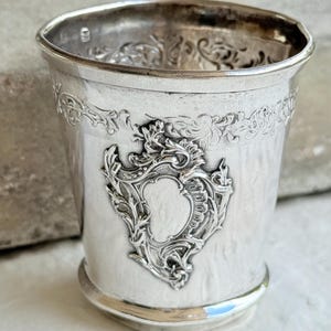 antique French sterling silver timbale with cartouche, circa 1920s