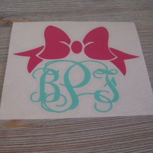 Bow Monogram Car Decal Monogram Bow Car Decal Monogram Car Decal Monogram Decal Car Decal Vine Monogram Car Decal Bow Decal image 1