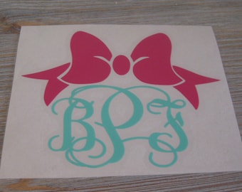 Bow Monogram Car Decal - Monogram Bow Car Decal - Monogram Car Decal - Monogram Decal - Car Decal - Vine Monogram -  Car Decal - Bow Decal