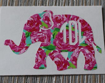 Elephant Pattern Monogram Decal - Elephant Monogram Car Decal - Monogram Pattern Car Decal - Elephant Monogram Decal - Preppy Pattern Decal