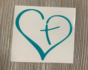Heart Cross Decal - Heart Decal - Cross Decal - Cross Heart Car Decal - Car Decal -  Religious Decal - Cross Car Decal - Heart Car Decal