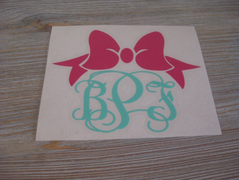 Bow Monogram Car Decal Monogram Bow Car Decal Monogram Car Decal Monogram Decal Car Decal Vine Monogram Car Decal Bow Decal image 1