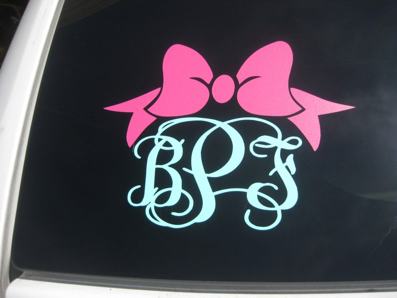 Bow Monogram Car Decal Monogram Bow Car Decal Monogram Car Decal Monogram Decal Car Decal Vine Monogram Car Decal Bow Decal image 2