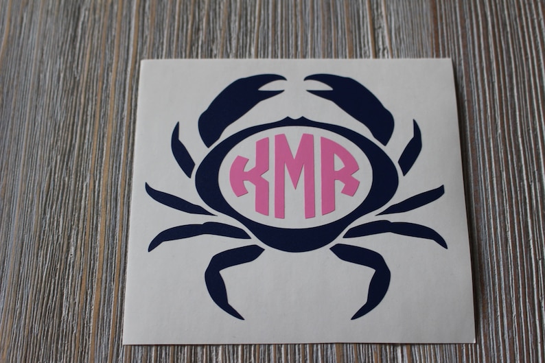 Crab Monogram Car Decal Monogram Crab Car Decal Monogram Etsy