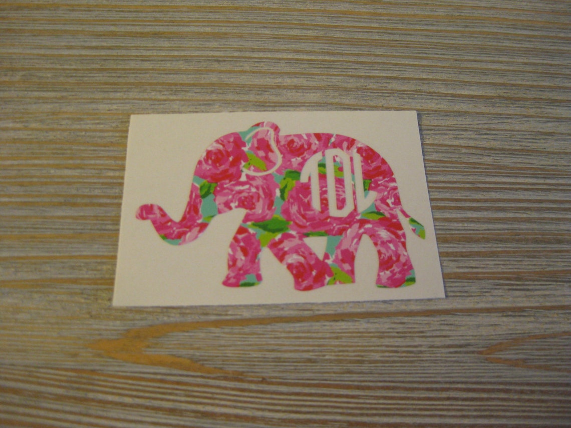 Elephant Pattern Monogram Decal Elephant Monogram Car Decal Etsy
