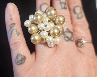 Adjustable Pearl Cluster Cocktail Costume Ring