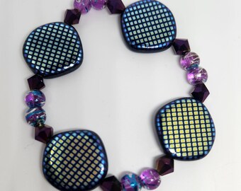 Iridescent Beaded Grid Stretch Bracelet