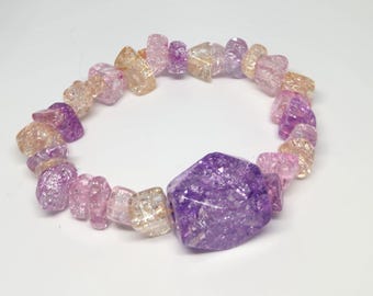 Purple & Pink Dyed Crackle Quartz Stretch Bracelet