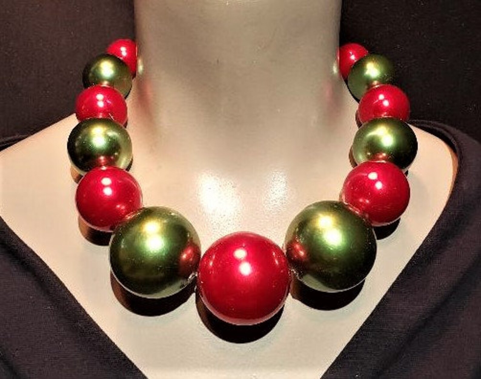 Collier de perles Rouge Vert Collier de Noël 40mm Perles Etsy