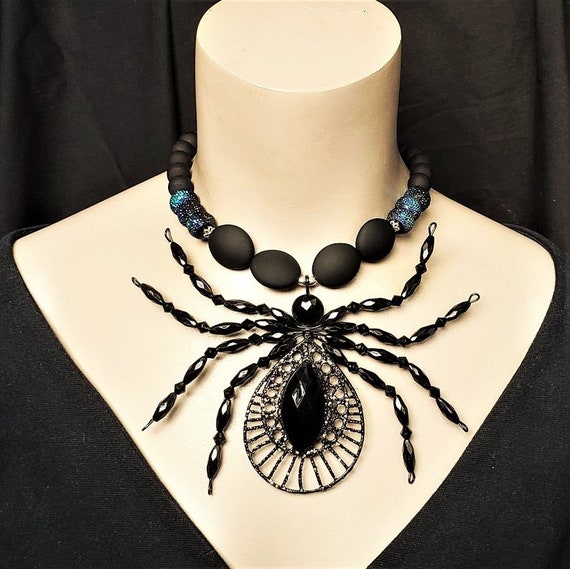 Black Widow Spider Necklace Halloween Necklace Spider Pendant Oversized Big Bold Chunky Plus Size Witch Jewelry Wiccan Goth Gothic Statement