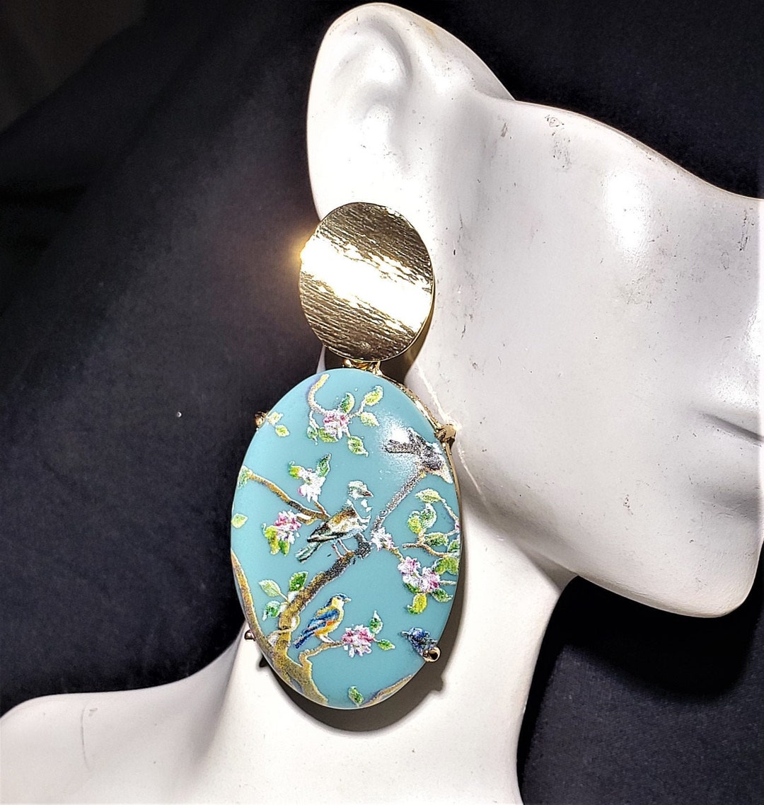 Turquoise Bird Earrings 2.75 Long Gold Stud Acrylic Etsy