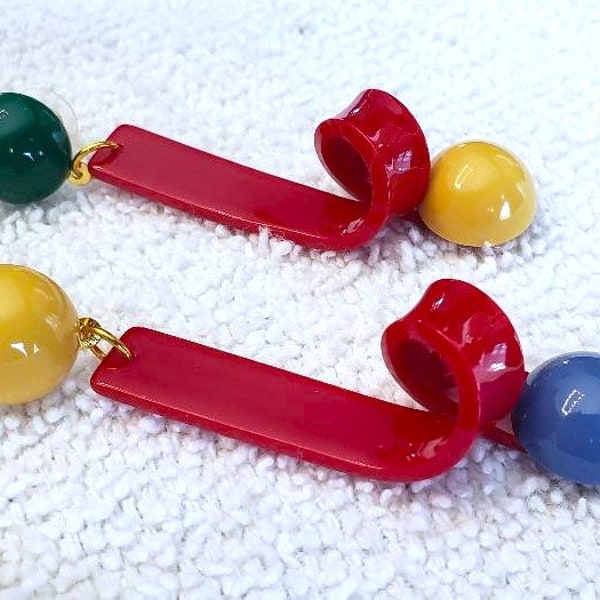 Mismatched Acrylic Earrings 3.25" Long, Asymmetric, Red, Colorful, Big Bold Chunky, Statement, Summer Earrings, Geometric, Fun Funky