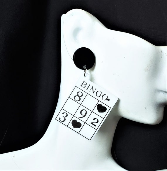 Bingo Earrings 2.25 Long Black White Earrings Acrylic Etsy