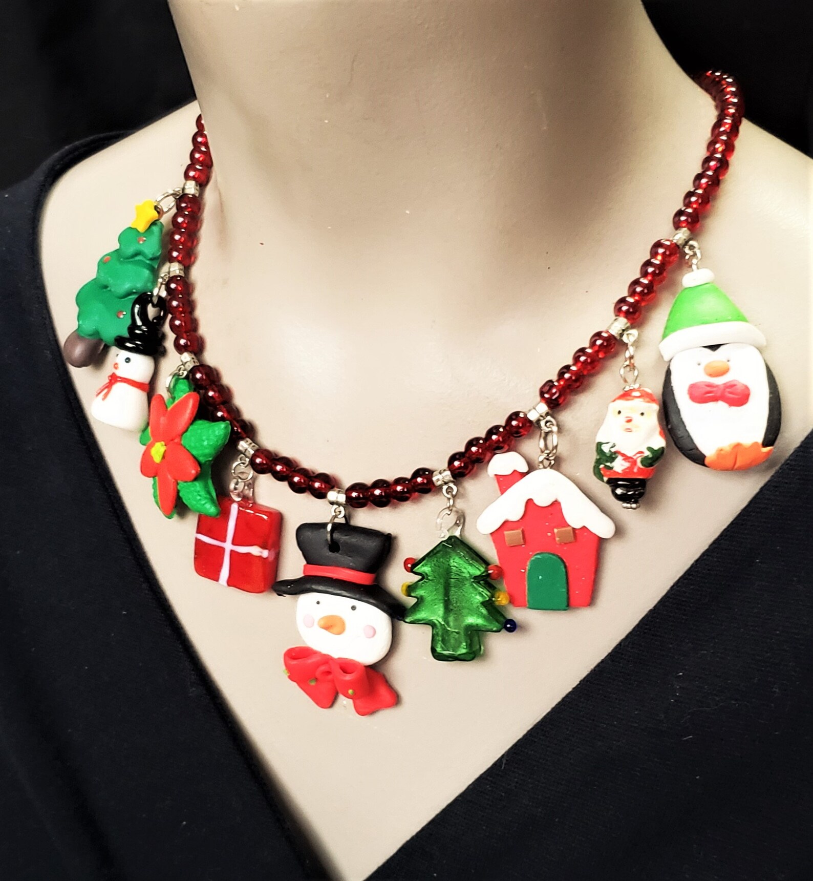 Christmas Charm Necklace Santa Claus Snow Man Christmas Tree Etsy