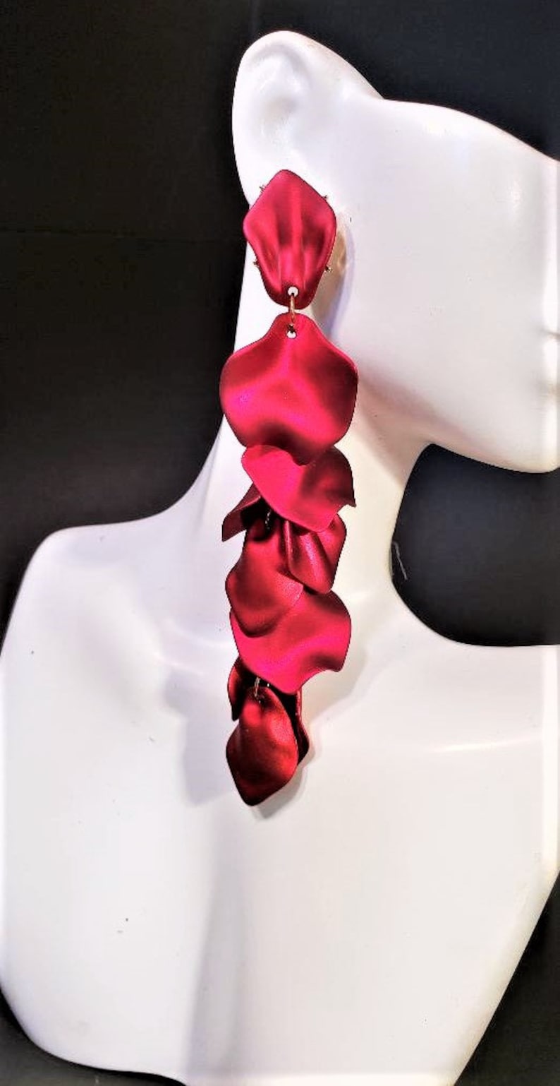 Red Statement Earrings 4 Large Acrylic Dangle Stud Cranberry Red Petals Big Bold Chunky Formal Earrings Plus Size