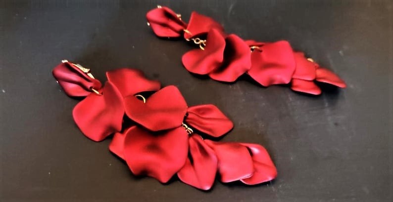 Red Statement Earrings 4 Large Acrylic Dangle Stud Cranberry Red Petals Big Bold Chunky Formal Earrings Plus Size