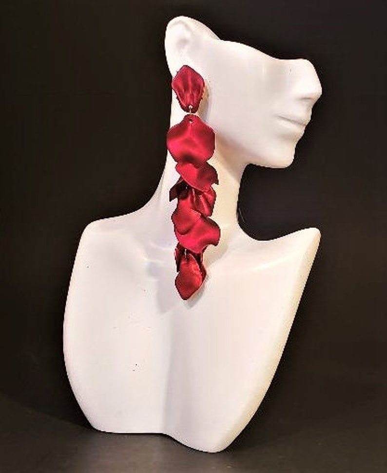 Red Statement Earrings 4 Large Acrylic Dangle Stud Cranberry Red Petals Big Bold Chunky Formal Earrings Plus Size