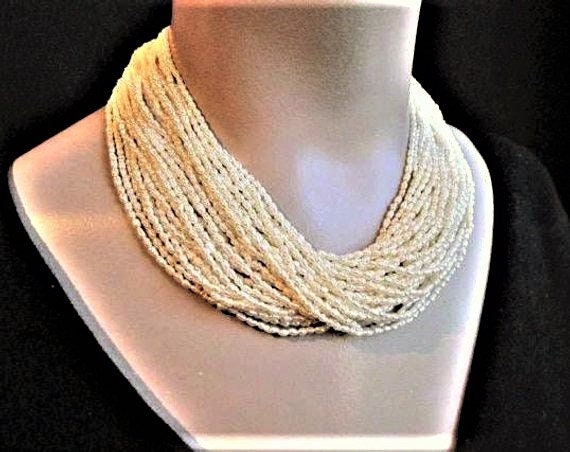 Multi strand seed pearl necklace deals