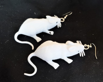 White Rat Earrings 2.5" Long, Mice, Mouse, Halloween Earrings, Animal Jewelry, Gothic