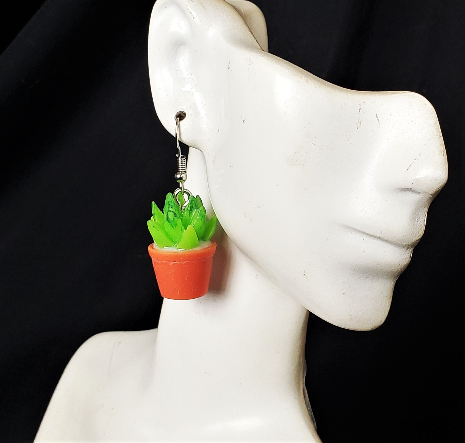 Succulent in a Flower Pot Earrings 1.25 Long Floral Big Etsy